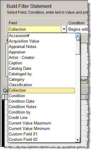 Build filter sample showing selecting Collection contains text