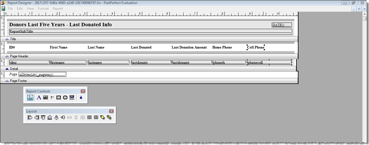 image of the Report Designer screen