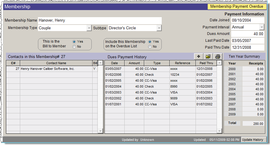 detail image of the Contact Membership screen view