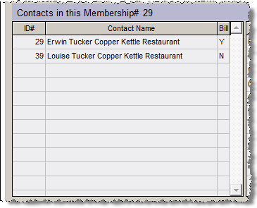 detail image of the Contacts in the Membership section of the membership screen
