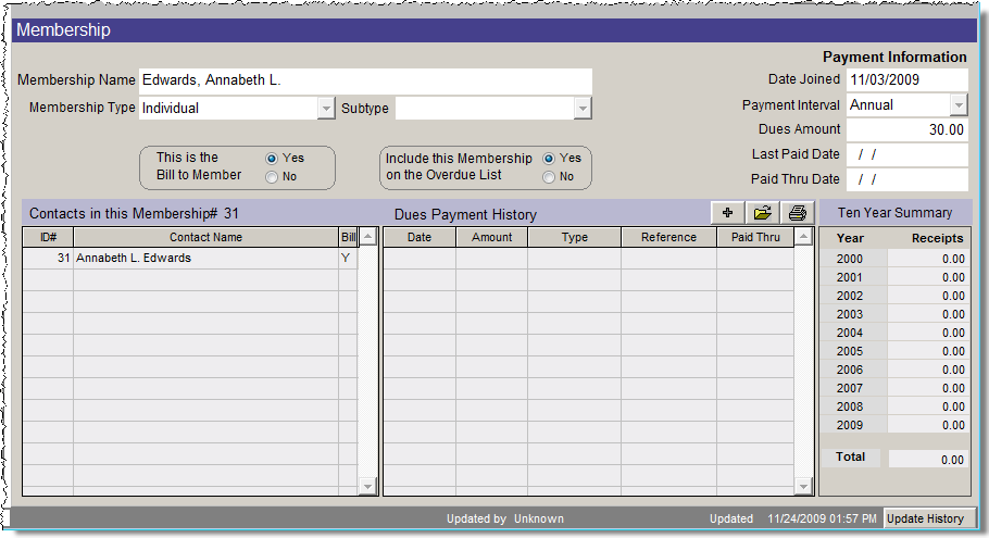 detail image of the membership screen for a new member