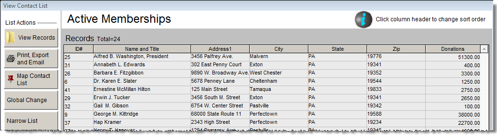 image of the Active Memberships Contact List
