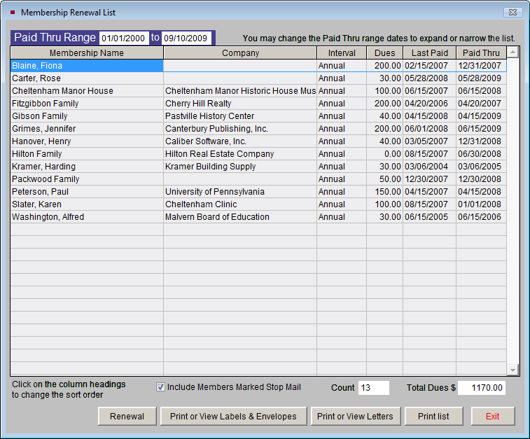 image of the membership renewal list