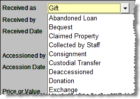 Screenshot of Received As drop-down menu