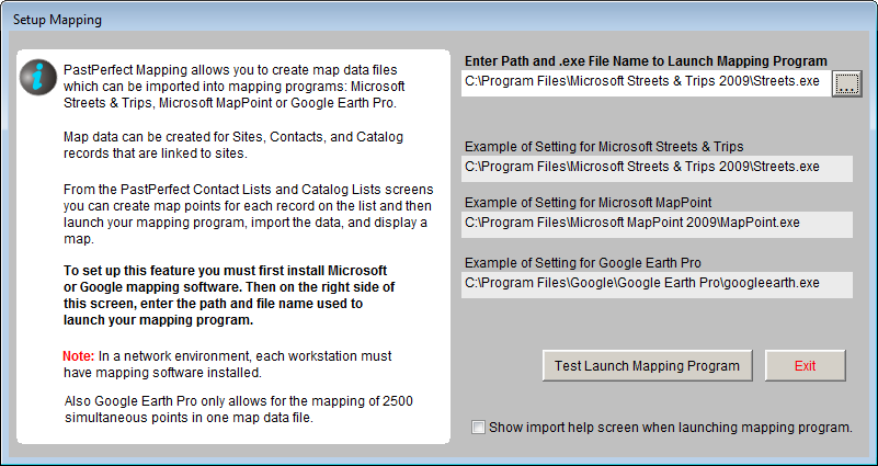 screenshot of Setup Mapping screen