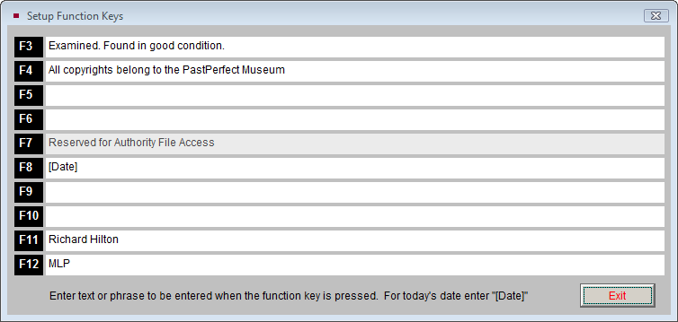 screenshot of Setup Function Keys screen