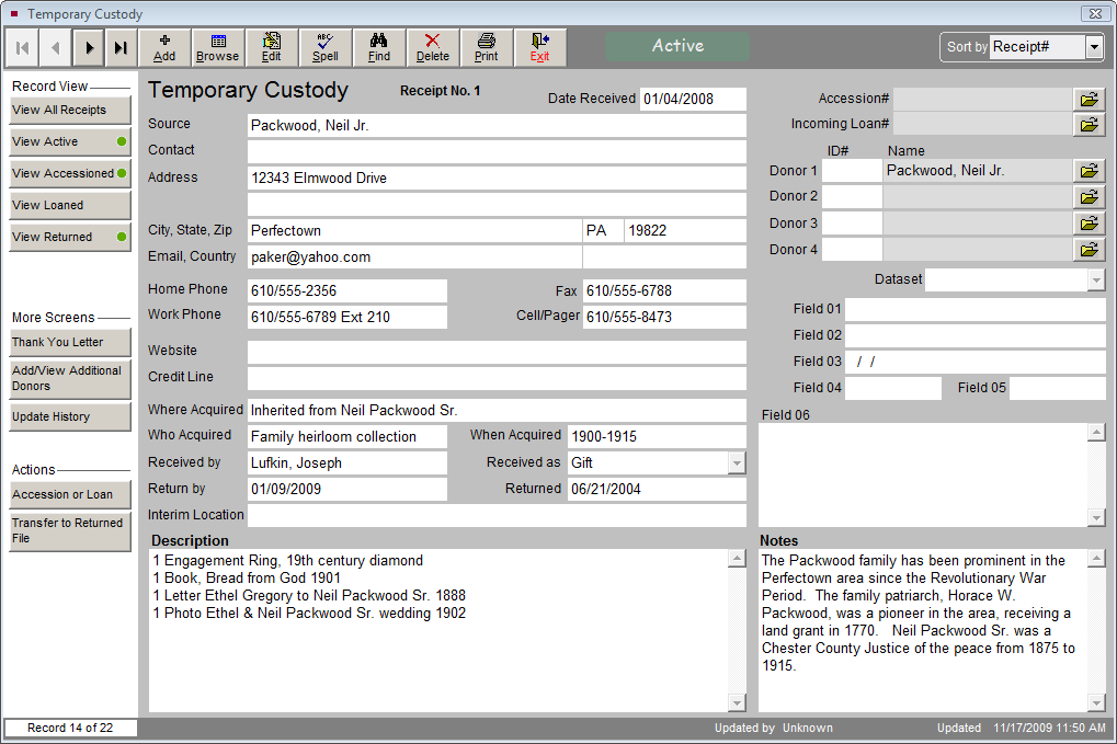 screenshot of completed Temporary Custody screen