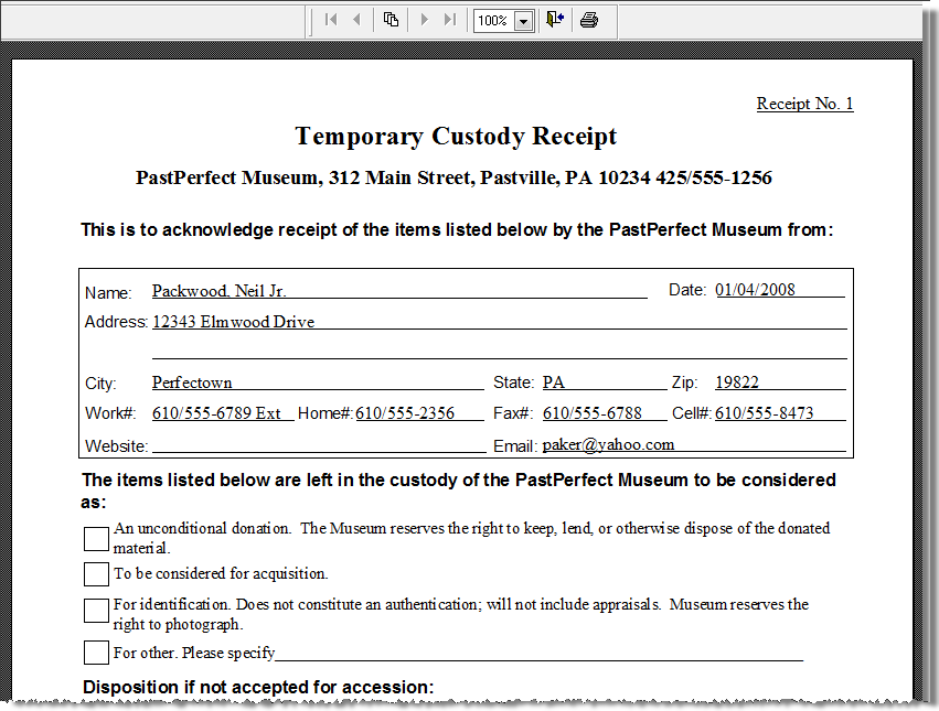 image of sample Temporary Custody Receipt