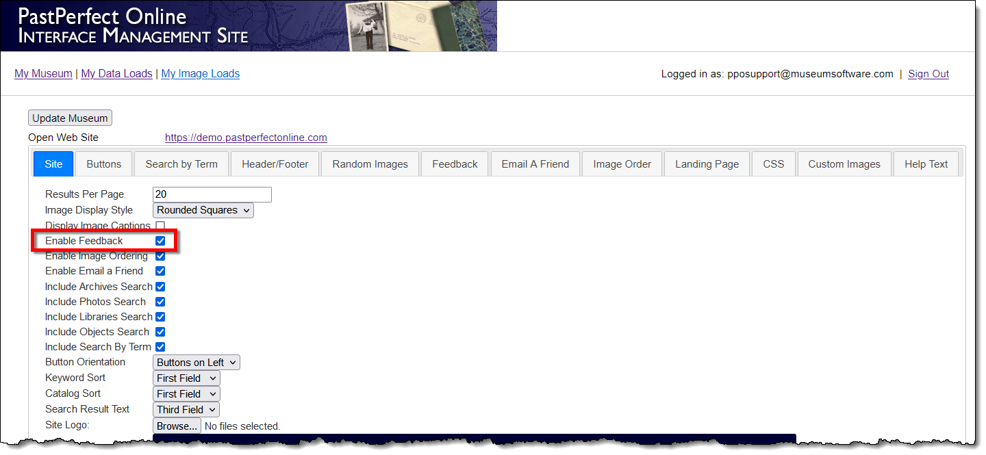 Interface Management Site with Site tab selected