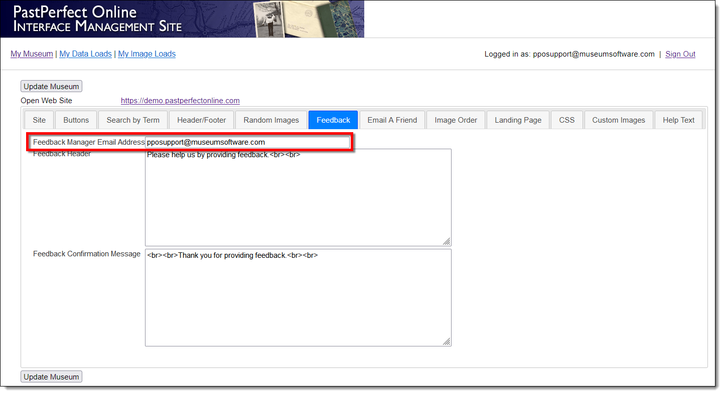 Interface Management Site with Image Order tab selected