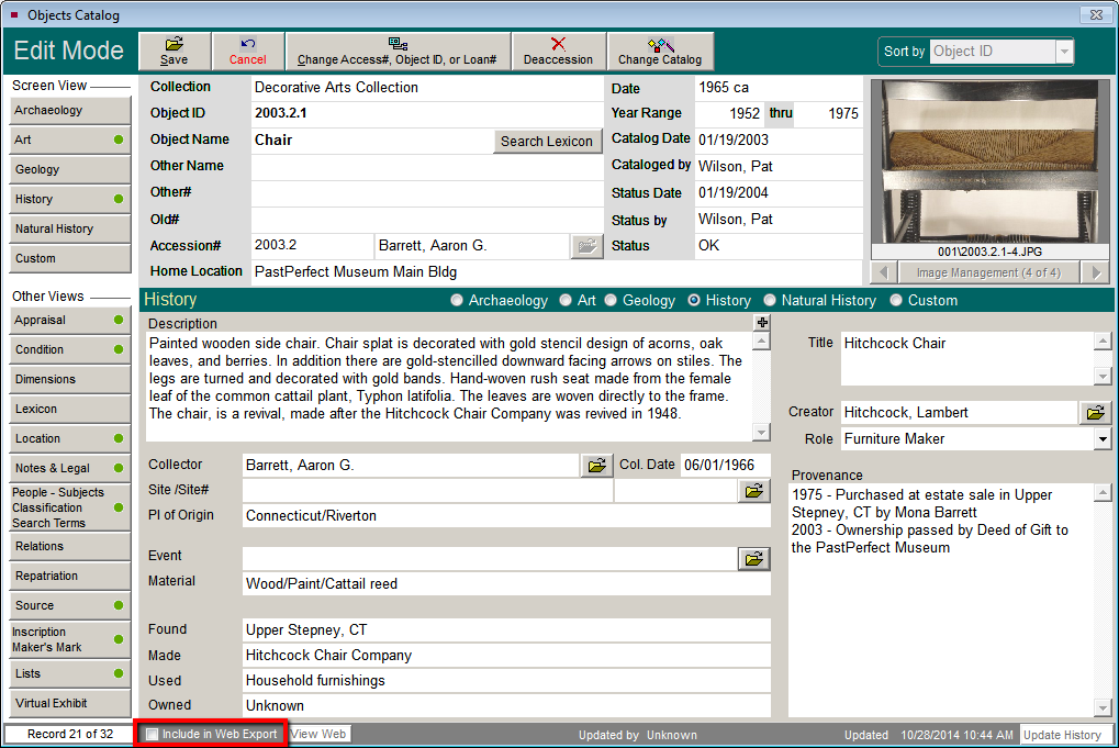 Include in Web Export checkbox