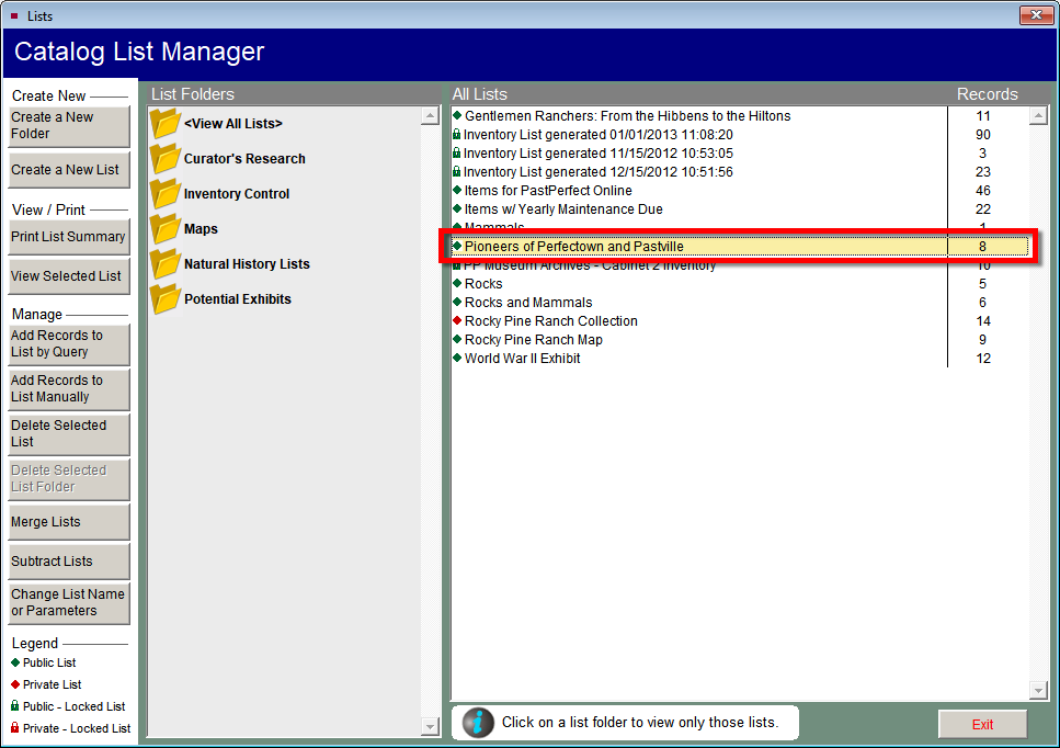 Catalog Lists