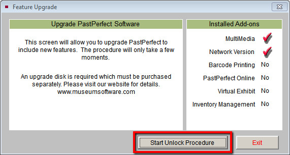 Start Unlock Procedure button.