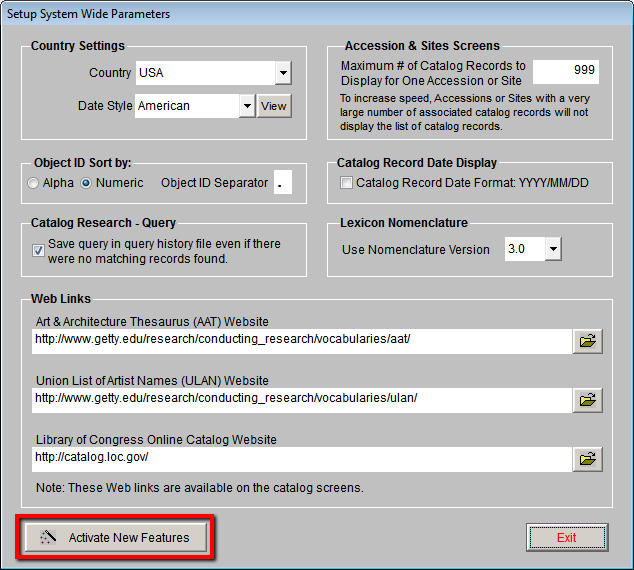 Activate New Features button.
