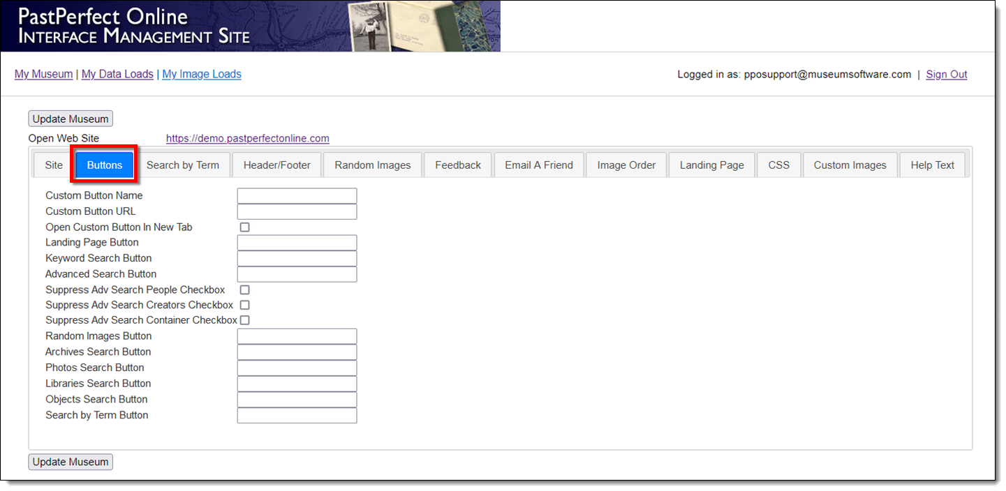 button tab in IMS - all button names blank.