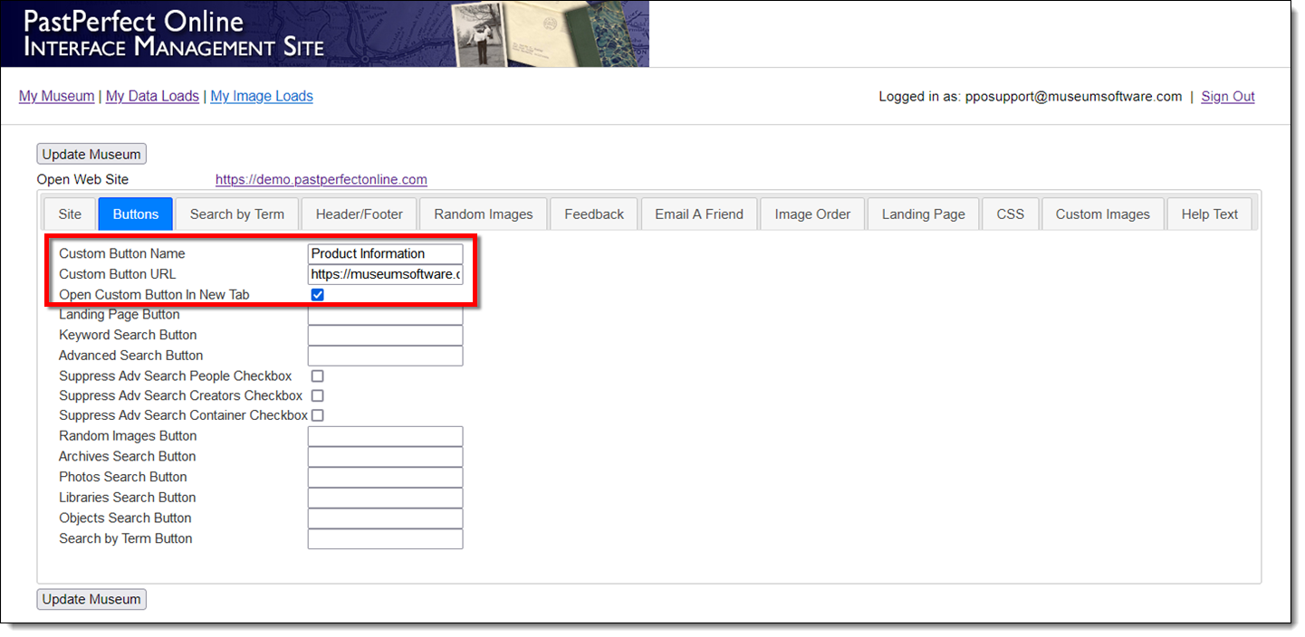 Custom button and URL filled in.