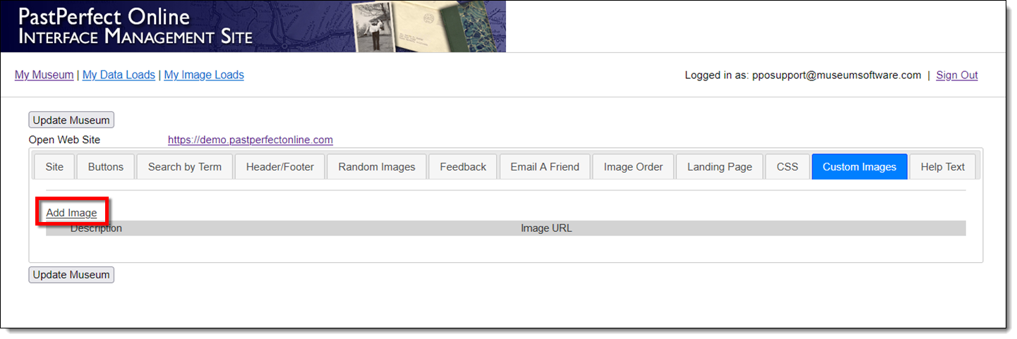 Add Image screen in IMS.