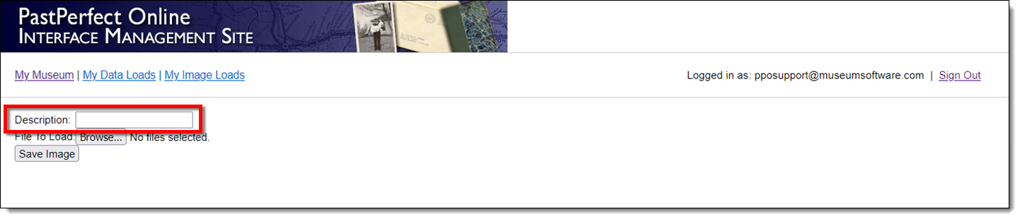 Add Image screen with fields populated in IMS.