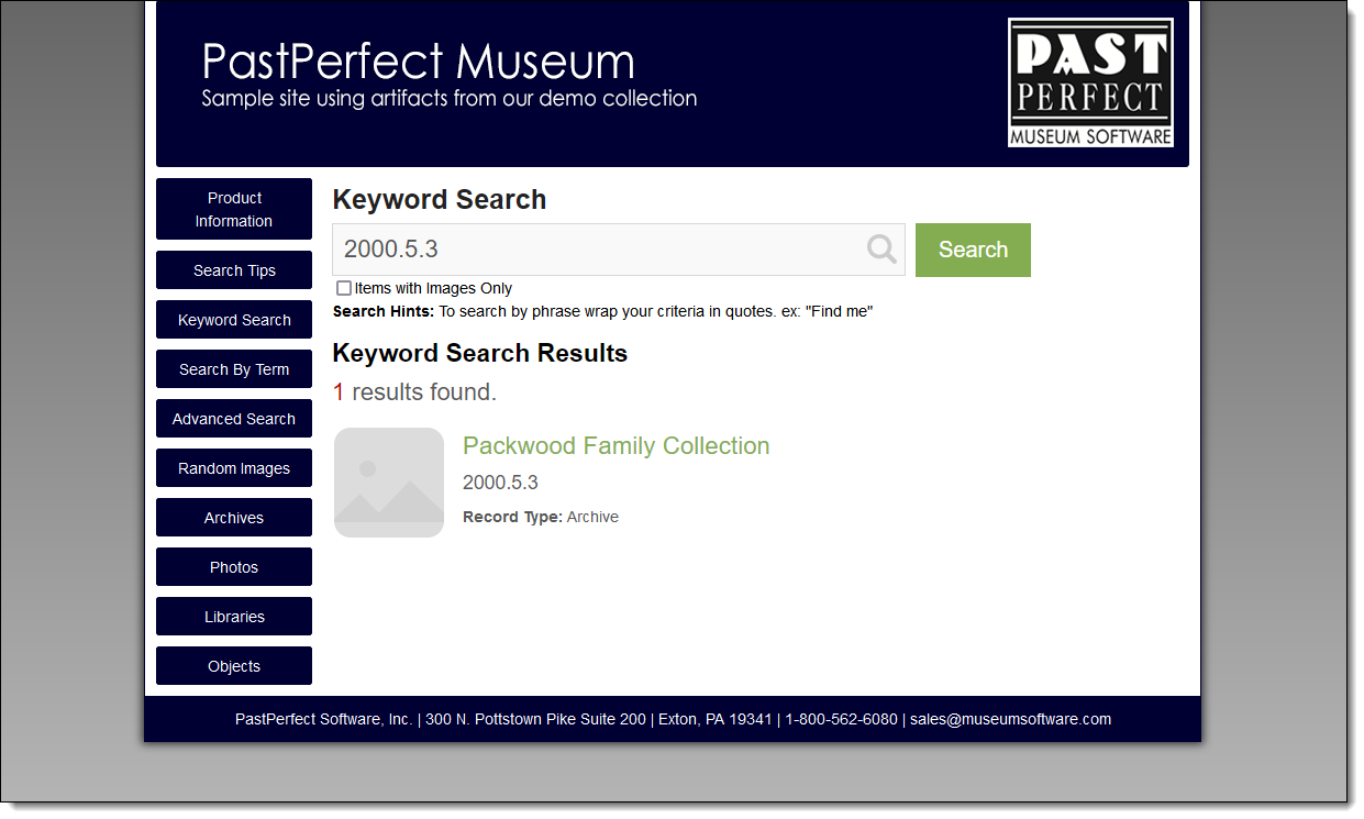 Example of record with default Missing Image