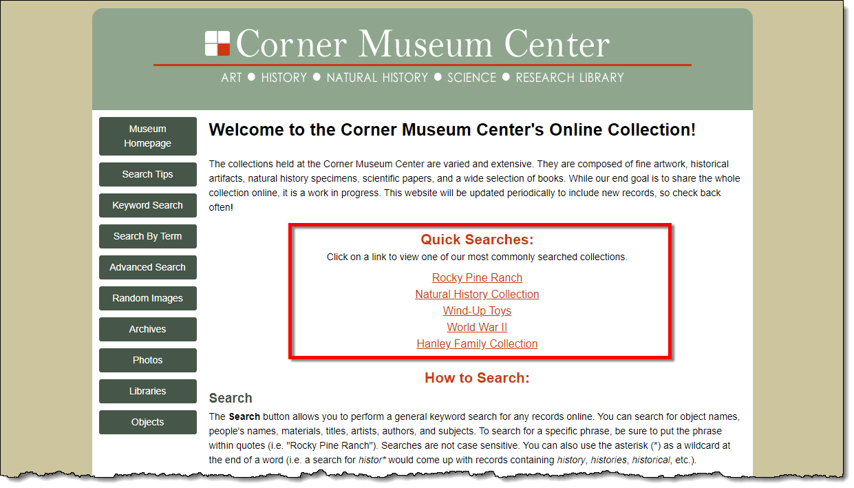Corner Museum Center Landing Page