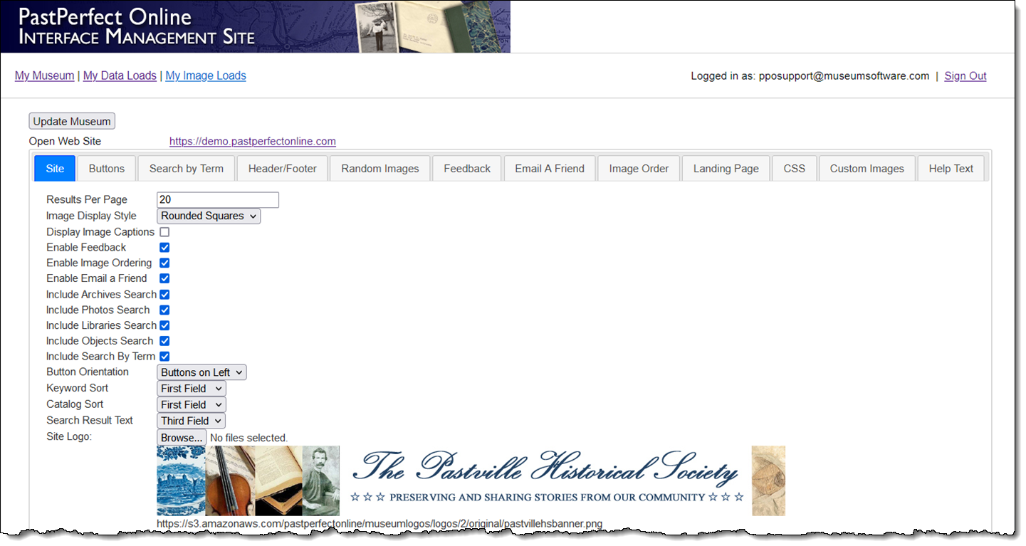 IMS Site tab displaying new logo image