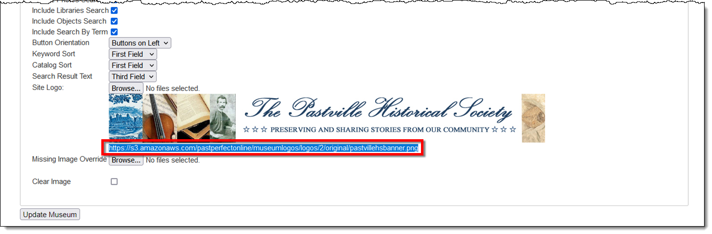 IMS Site tab displaying highlighted URL below new logo image
